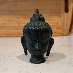 Bronzed Buddha head statue patina heavy wisdom enlightenment positive energy